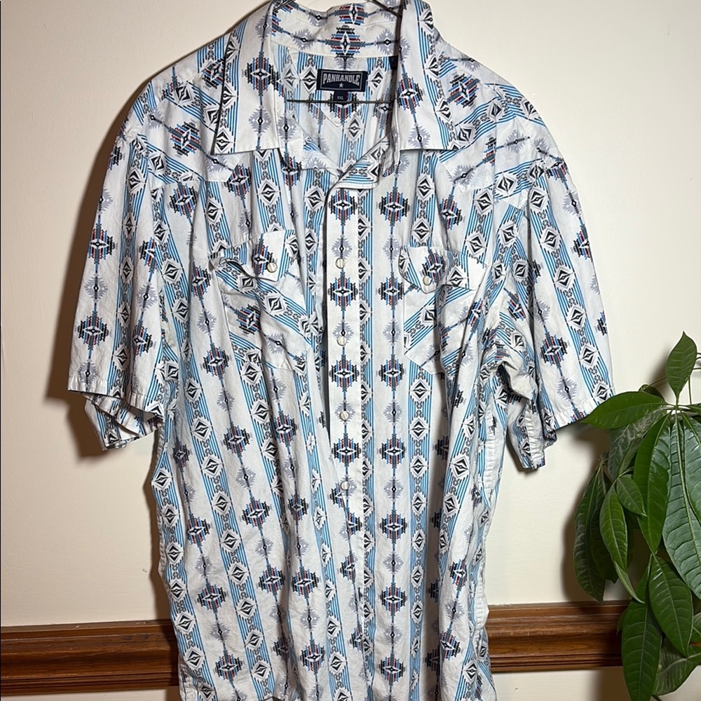 Panhandle Slim Blue and White Casual Button Down Shirt